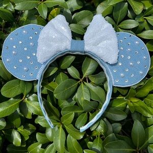 Denim Bling and Pearls Mouse Headband